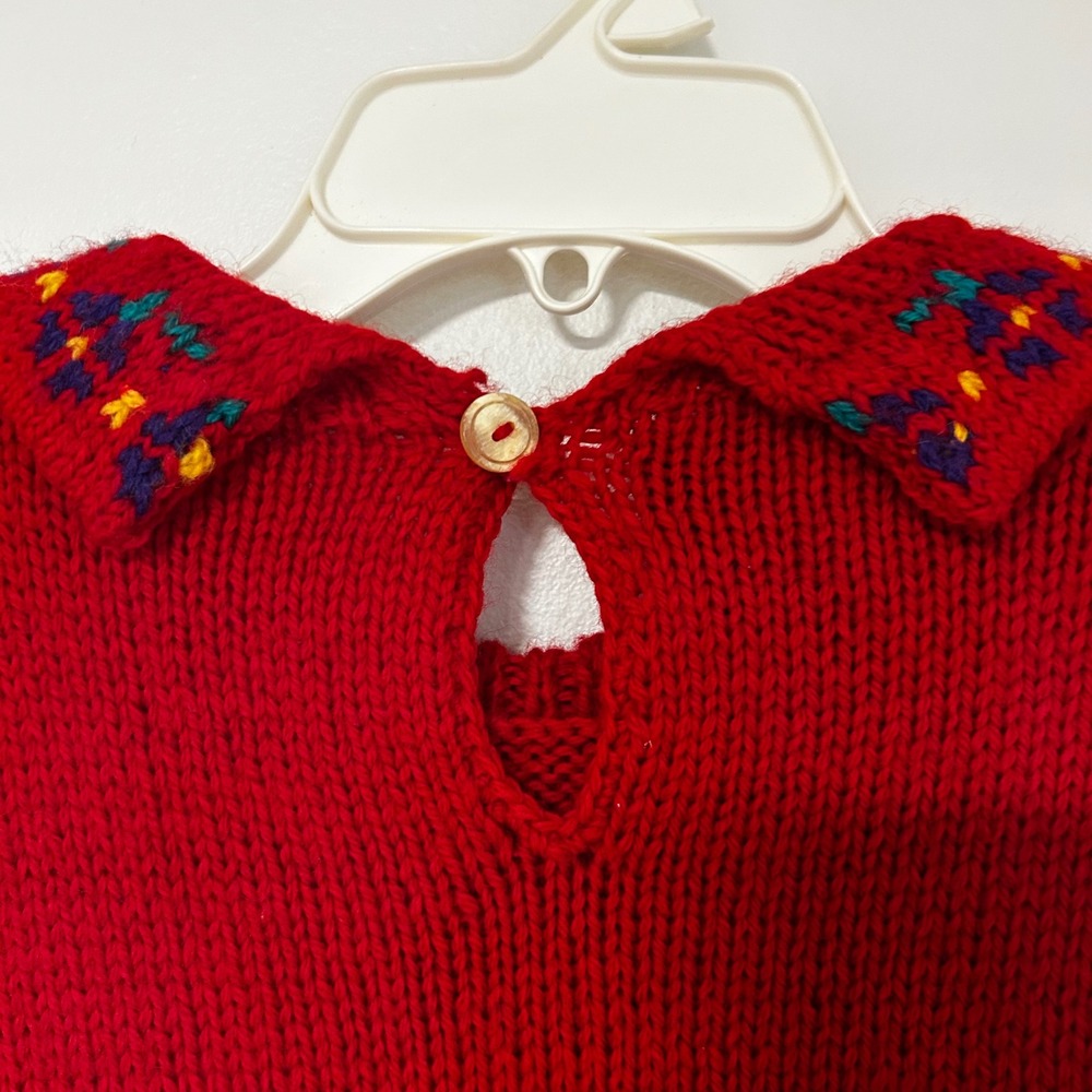 Vintage Allen Solly Red Wool Knit Sweater Embroidered Sheep Collar Women Medium - Picture 5 of 6
